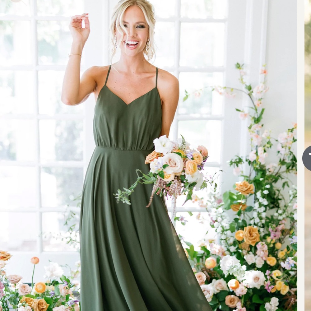 Revelry Kaia Chiffon Dress Deep Olive Size 6